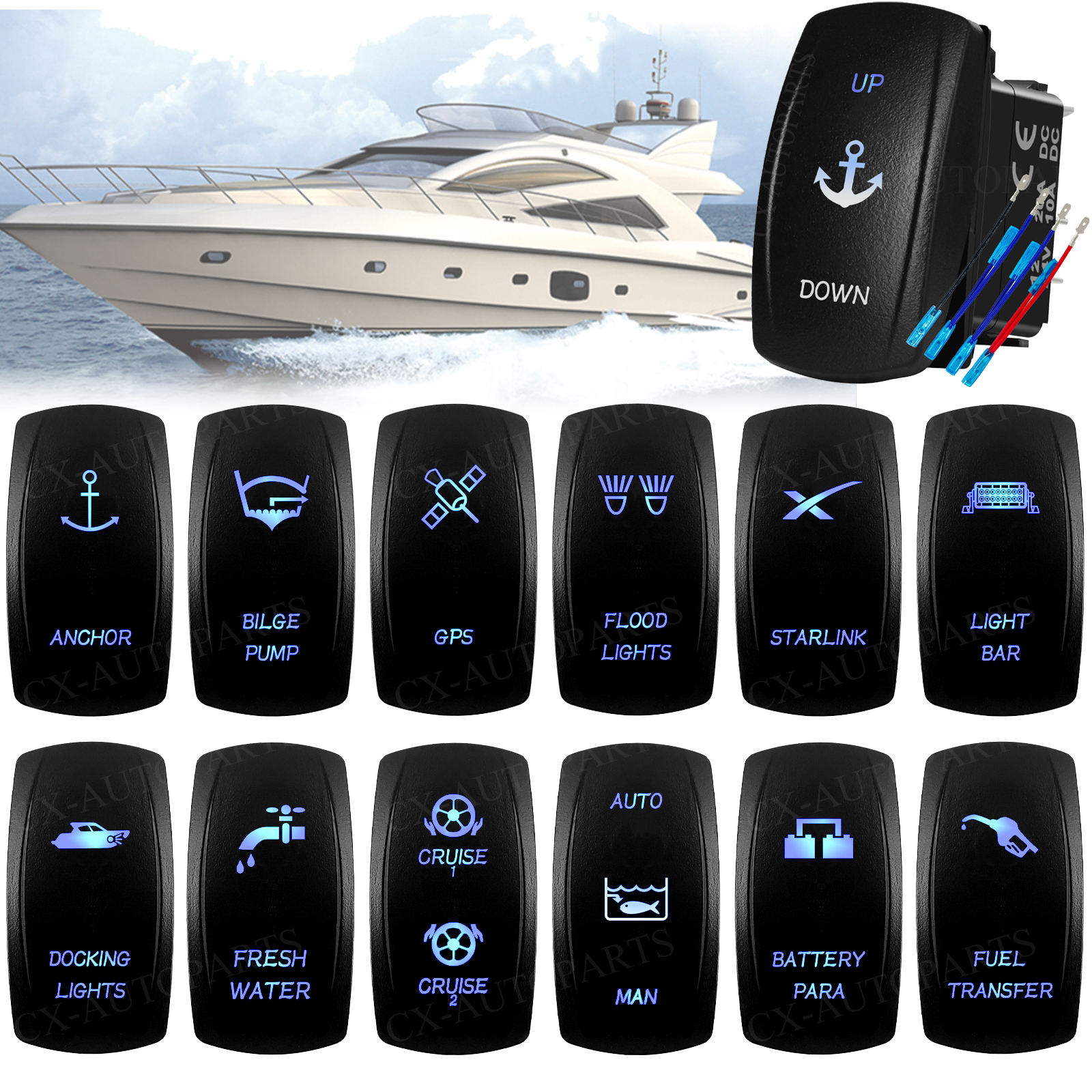 Fishing Boat Anchor - Marine Grade IP66 Rocker Switch ON-OFF