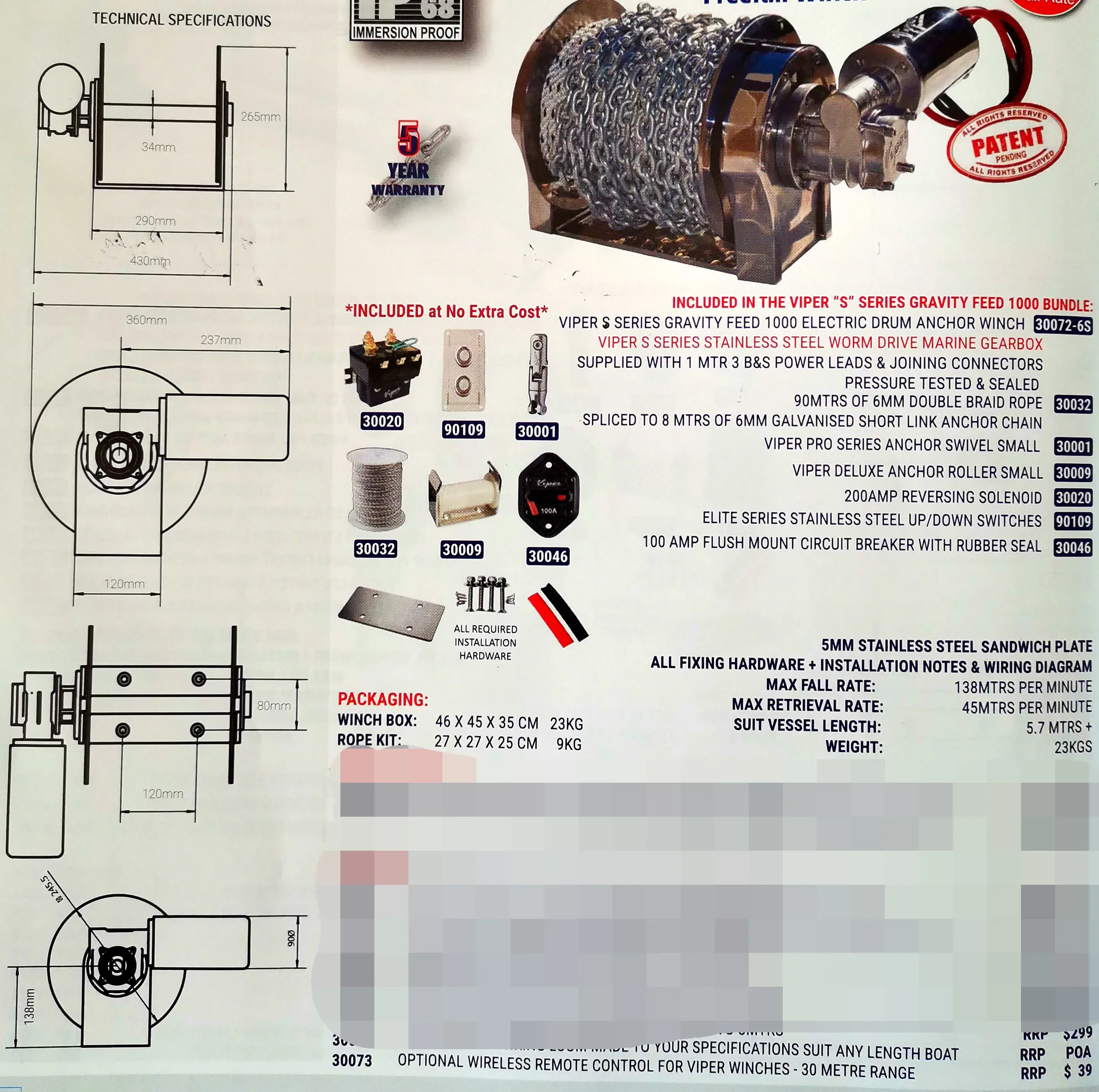 Marine Equipment 1000W 316 Sta - Fishing Boat Anchor Winch recension och pris