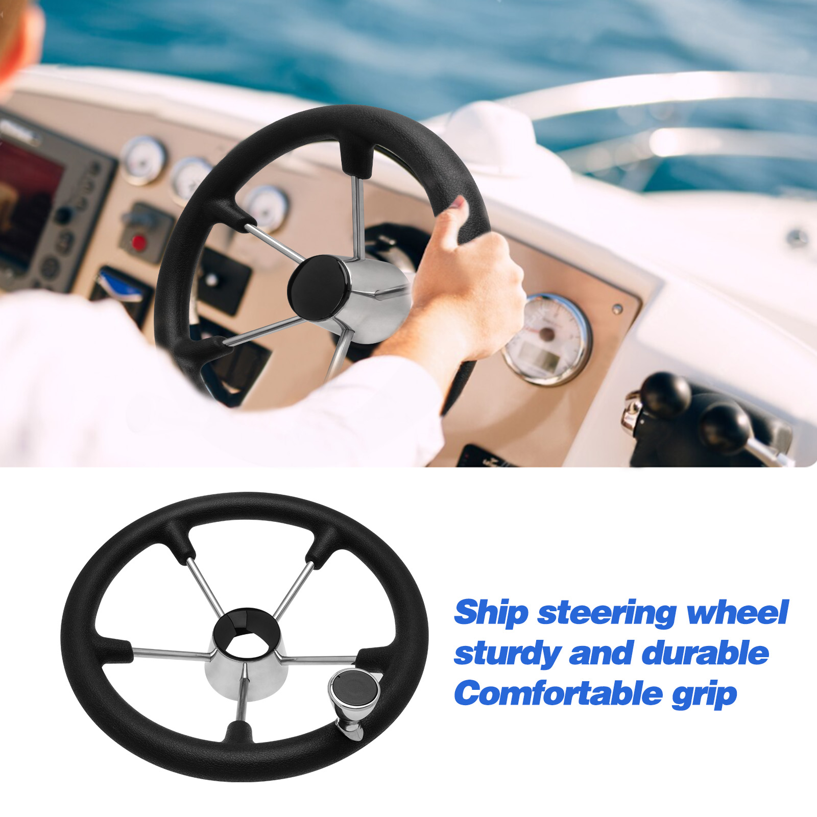 13.5’’ 5-Spoke Stainless Steel - Fishing Boat Steering Wheel recension och pris