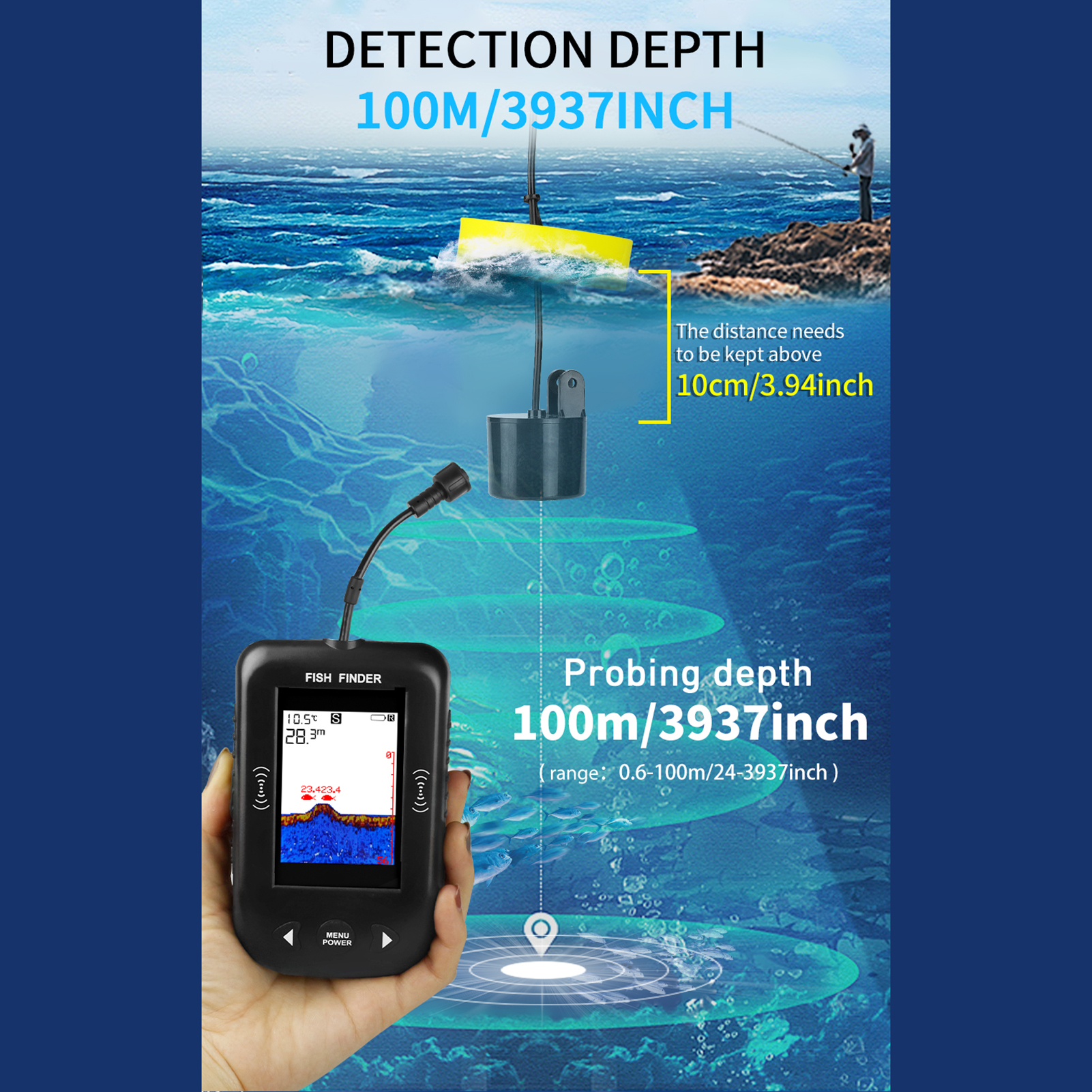 Sonar Finder Handheld Fish Tra - Fishing Boat Depth Finder recension och pris