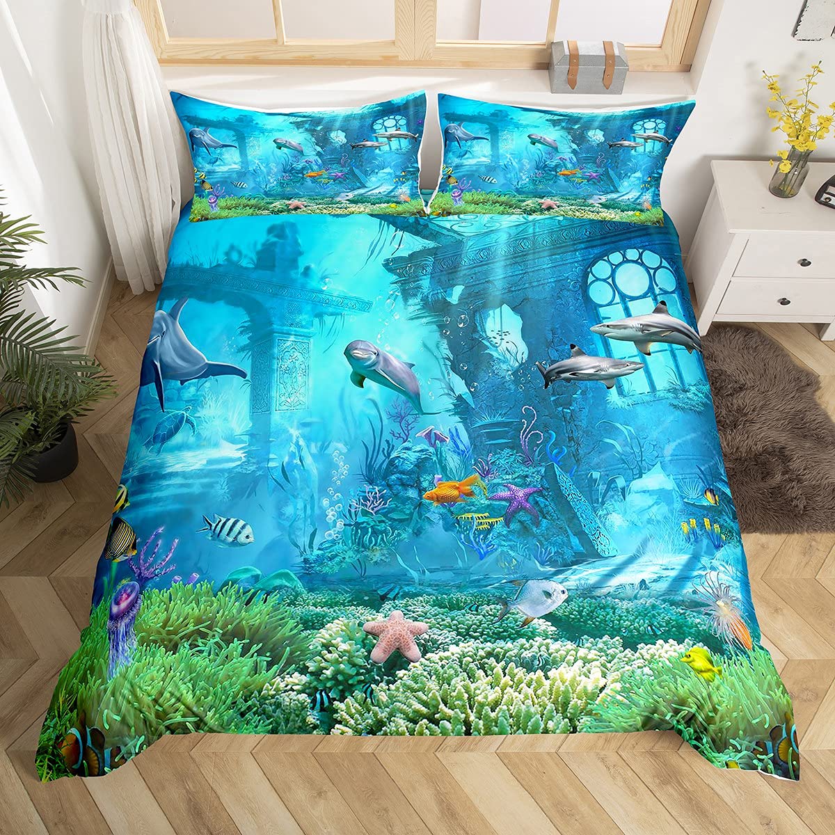 Fish Duvet Cover Set Ocean Bed - Fishing Boat Cover recension och pris